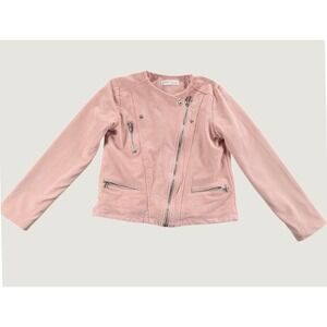 Minoti Moto Jacket Kids 12-13Yrs Pink Excellent Faux Suede Peplum Back Biker